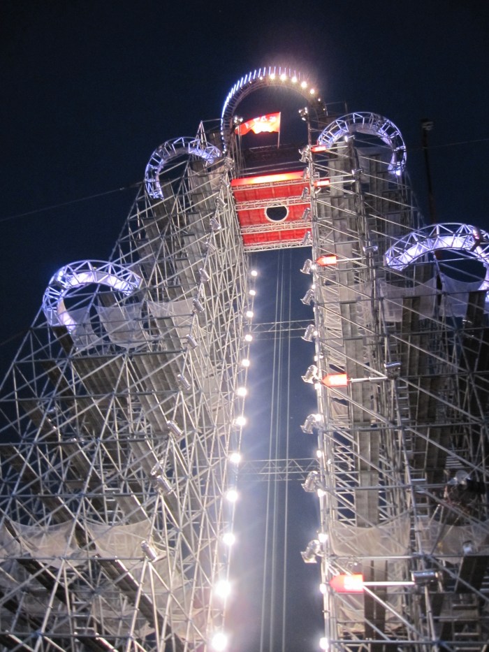 ninja warrior tower at night straight up