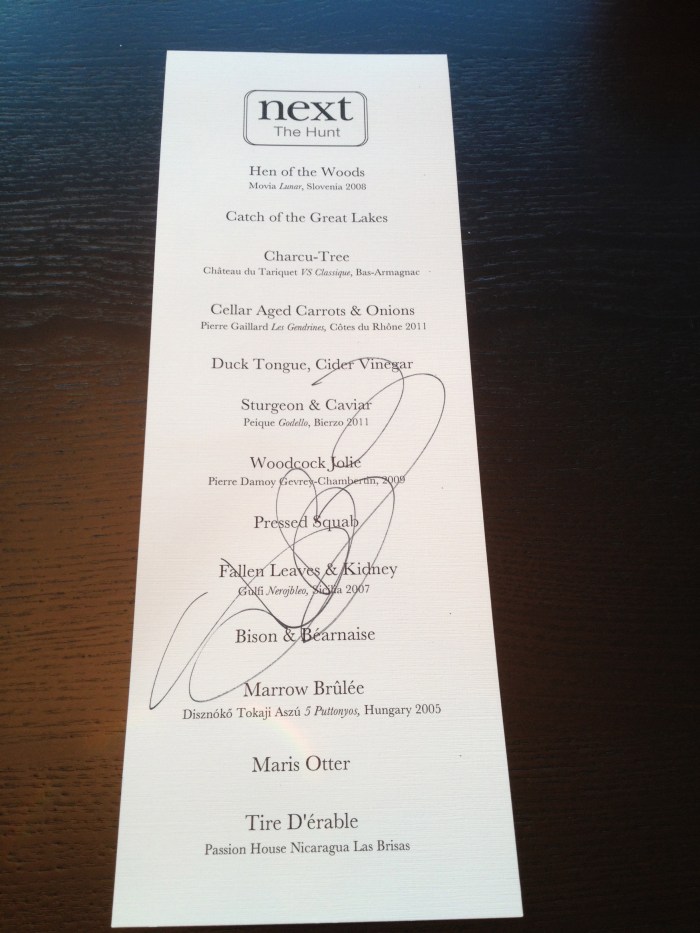 Next Restaurant The Hunt menu