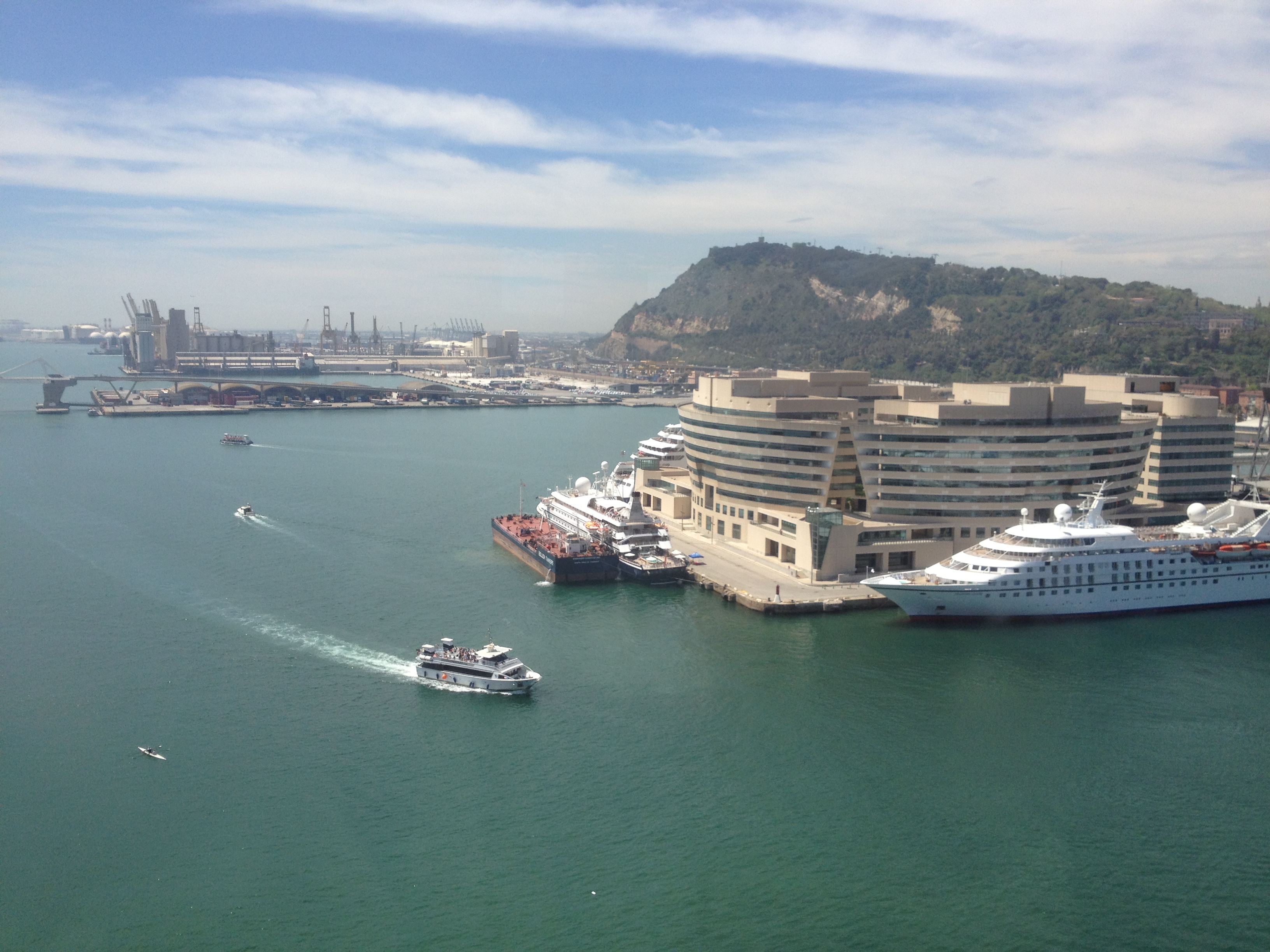 View of boats from Barcelona aerial tram