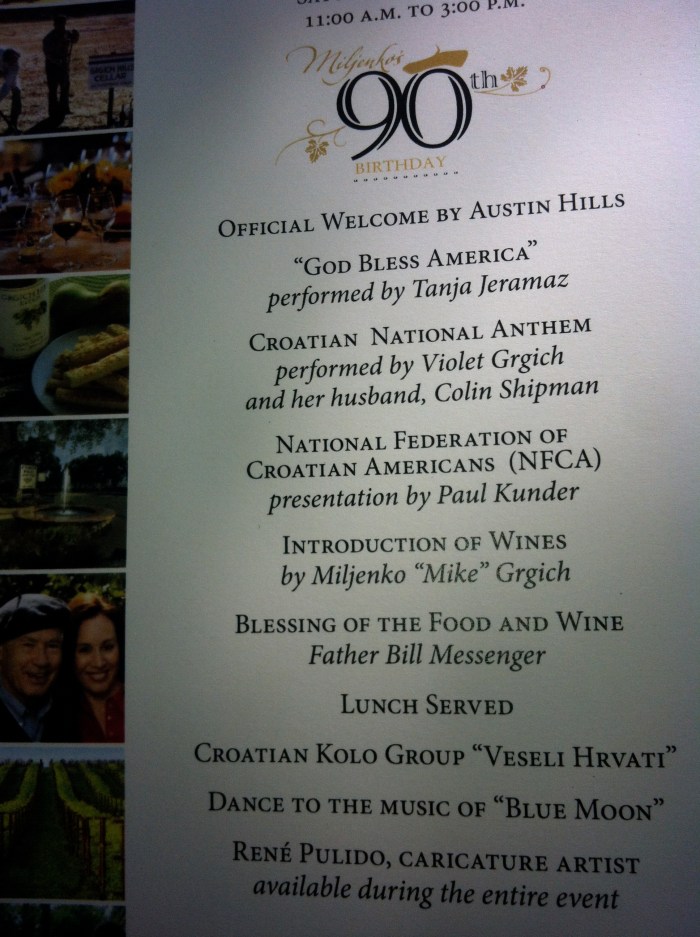 Mike Grgich Birthday celebration lineup