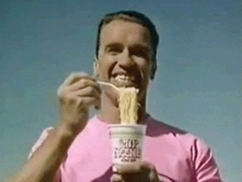Arnold Schwarzenegger noodle eating