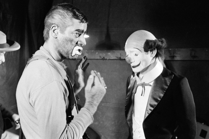 US comedian, director and singer Jerry Lewis (L) talks to Pierre Etaix, on March 22, 1972, during the shooting of the film "The Day the Clown cried" he directed at the Cirque D'Hiver in Paris. Born in 1926, Jerry Lewis appeared in about fifty films in the 50s and 60s such as "My friend Irma" with Dean Martin and directed different films such as "the Nutty Professor". In the 70s he mainly acted in TV shows and the theater. (Photo credit should read STF/AFP/Getty Images)