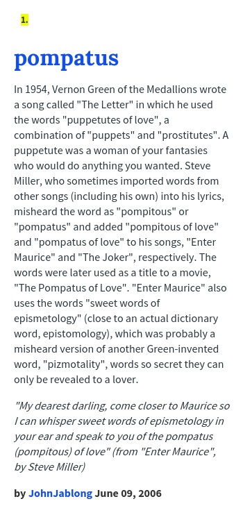 pompitous of love definition