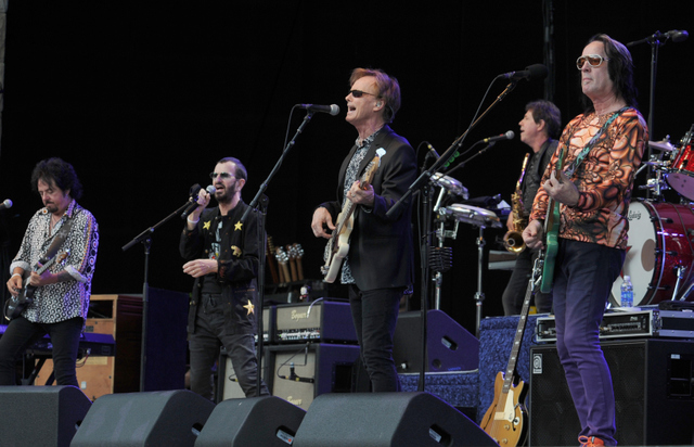 Ringo Star at the Santa Barbara Bowl with his band Richard Page, Steve Lukather, Starr, Todd Rundgren, Gregg Bissonette, and Gregg Rolie (July 11, 2014)