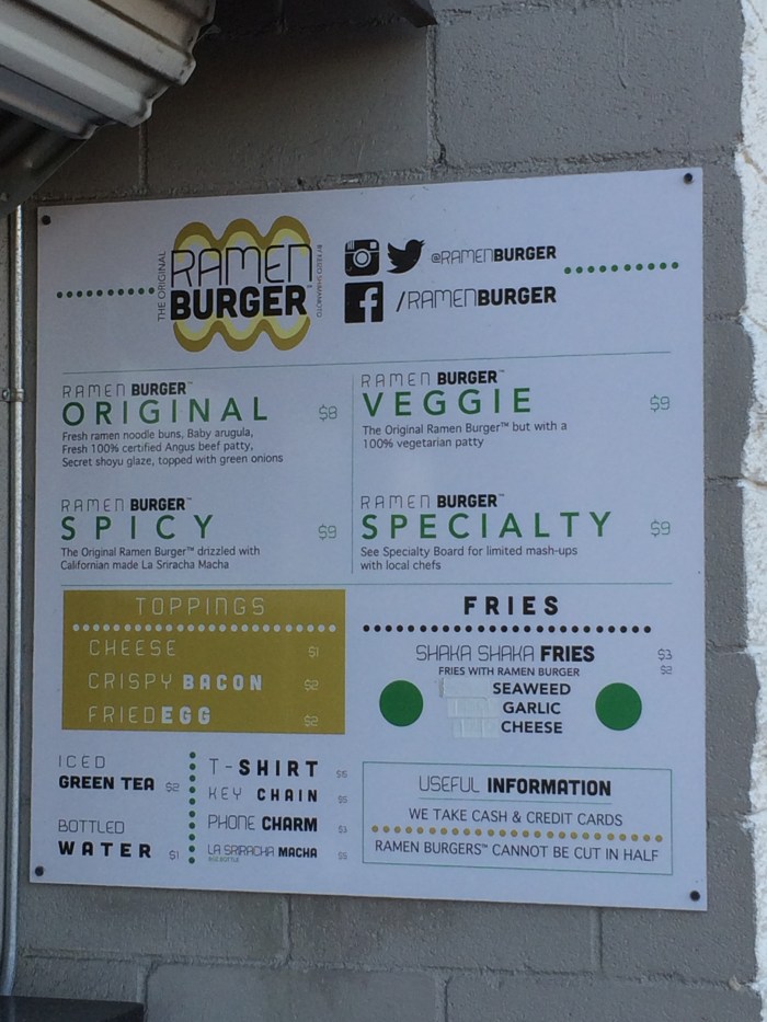 Ramen Burger Menu