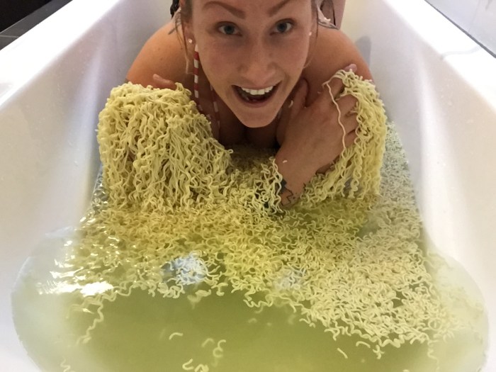 naked woman in ramen noodles