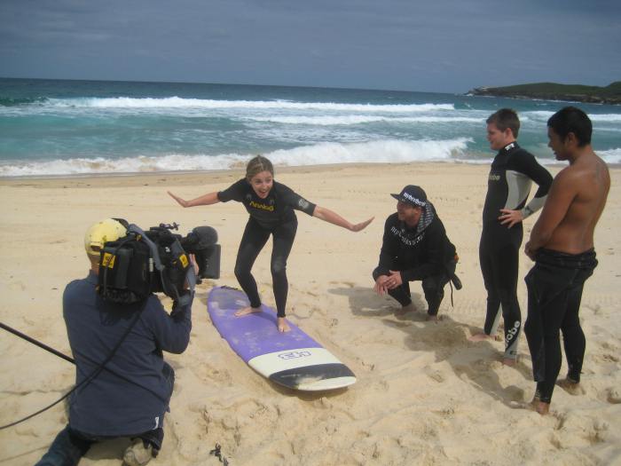 Alison Haislip surfs Australia