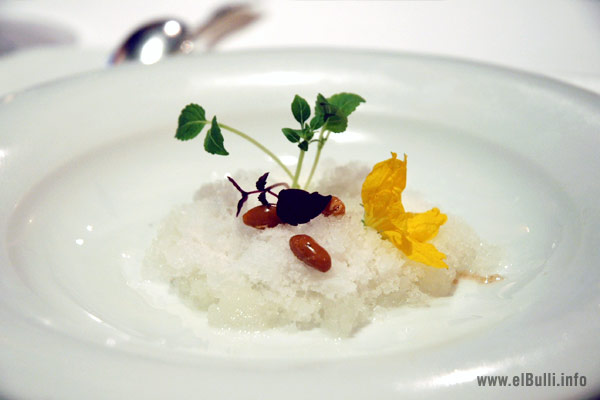 peanut ice cream covered in snow at el bulli