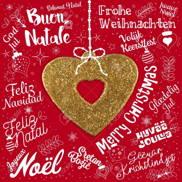 Merry Christmas greetings card from world in different languages